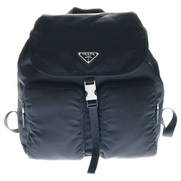 Prada Triangle Saffiano Leather Nylon Backpack Black - Picture 1 of 5